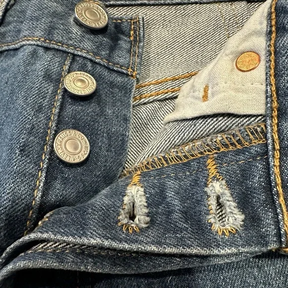 Re/done Levis Women's 501 Straight Jeans in Indigo Daisy medium Blue Denim sz 24 - Picture 5 of 11